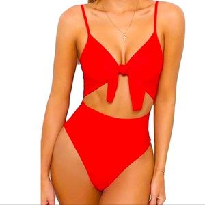 Lady in RED Red Front Tie Monokini One-Piece